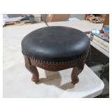VTG LEATHER & CARVED WOOD STOOL