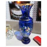 BEAUTIFUL COBALT HAND PAINTED GOLD TRIMMED VASE