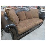 LEATHER LIKE & CLOTH SOFA W/ PILLOWS