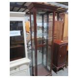 CHERRY FINISH LIGHTED 2 DR CURIO CABINET