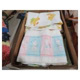 COLL. OF VINTAGE TEA SERVING TOWELS & BABY BLANKET