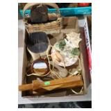 COLL OF VINTAGE HOME DECOR - BASKET, SEASHELLS, MI