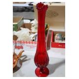 15" RUBY RED SWUNG VASE