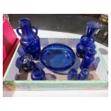 COBALT BLUE BOTTLE,VASES & BOWL