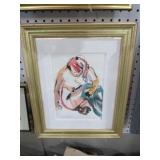 GOLD ORNATE FRAMED ARTIST SIGNED WATERCOLOR PRINT