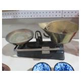 VINTAGE CAST IRON SCALE WITH BRASS HOLDERS