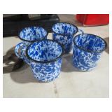SET OF FOUR BLUE SWIRL GRANITEWARE CUPS
