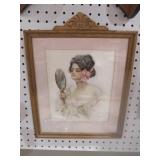 GOLD ORNATE FRAMED LADY W/ MIRROR PRINT