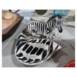 CERAMIC ZEBRA FIGURINE & ZEBRA STRIP ASHTRAY