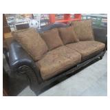 LEATHER LIKE & CLOTH SOFA W/ PILLOWS