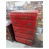 RED PAINTED 5 DWR CHEST