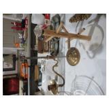 BRASS CANDLE HOLDERS & WOOD MUG HOLDER