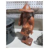 WOOD CARVED ORIENTAL FISHERMAN FIGURE