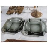 PAIR MID CENTURY SMOKE COLOR GLASS ASHTRAYS