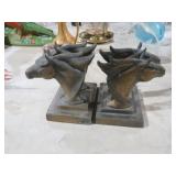 PAIR OF DBL BRASS HORSE HEAD BOOKENDS -VTG