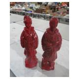 PAIR OF RED EMPOROR & EMPRESS CHAULKWARE STATUES