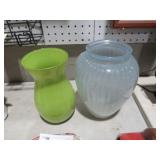 (2) FROSTED BLUE & GREEN GLASS VASES