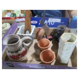 COLL. WOOD CARVED BIRD, POTTERY ITEMS & MISC