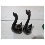 (2) ART GLASS BLACK SWAN PAPERWEIGHTS