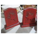 PAIR WOOD CARVED MAPLE LEAF BOOKENDS