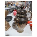 CERAMIC GOLDTONE GINGER JAR W/ LID