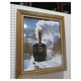 FRAMED TRAIN PICTURE W/ WINTER SCENE