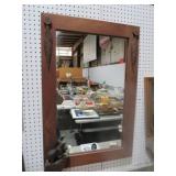 COMMISSIONED WALNUT MIRROR W/ CARVED BEAR&FEATHERS