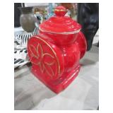 RED CERAMIC COFFEE GRINDER COOKIE JAR