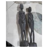 PAIR CARVED WOOD TRIBAL WOMEN FIGURES