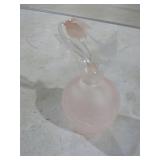PINK CRACKER GLASS HUMMINGBIRD PERFUME BOTTLE
