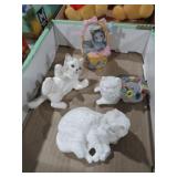 COLLECTION OF CAT PIN CUSHION & FIGURINES