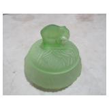 LE SMITH FROSTED GREEN VASELINE GLASS POWDER DISH