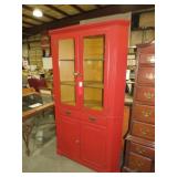 BEAUTIFUL RED PAINTED COUNTRY CORNER CUPBOARD