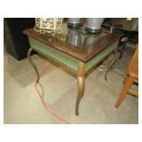 UNIQUE METAL ORNATE BASE/WOOD & GLASS TOP TABLE