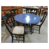 WROUGHT IRON BASE WITH WOOD TOP TABLE 4- CHAIRS