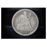 1889 P SEATED LIBERTY DIME 90%