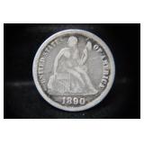 1890 P SEATED LIBERTY DIME 90%