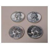 PROOF 1957 P, 58 P, 59 P, 60 P WASH. QTRS 90%