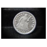 1853 P ARROWS AT DATE SEATED LIBERTY HALF DIME 90%