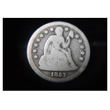 1857 P SEATED LIBERTY DIME 90%