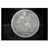 1873 P SEATED LIBERTY DIME 90%