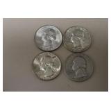 1949 P, 50 P, 51 P, 52 S WASH. QUARTERS 90%