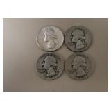 1937 P, 38 P, 39 D, 40 P WASH. QUARTERS 90%