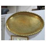 HEAVY ORNATE BRASS SERVING TRAY - HAS STAND