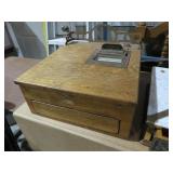 ANTIQUE TIGER OAK COUNTER RECEIPT DESK & CASH DWR