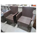 (2) FAUX WICKER PATIO ARM  CHAIRS