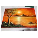 VINTAGE VELVET PAINTING LAKE SCENE 12X18