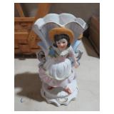 VTG GERMAN BISQUE FIGURAL VASE - GIRL IN PINK DRES