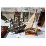PAIR OF WOOD MODEL SHIPS