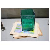 ART GLASS VASE & 1960'S SOUVENIR SPIN PAINTINGS